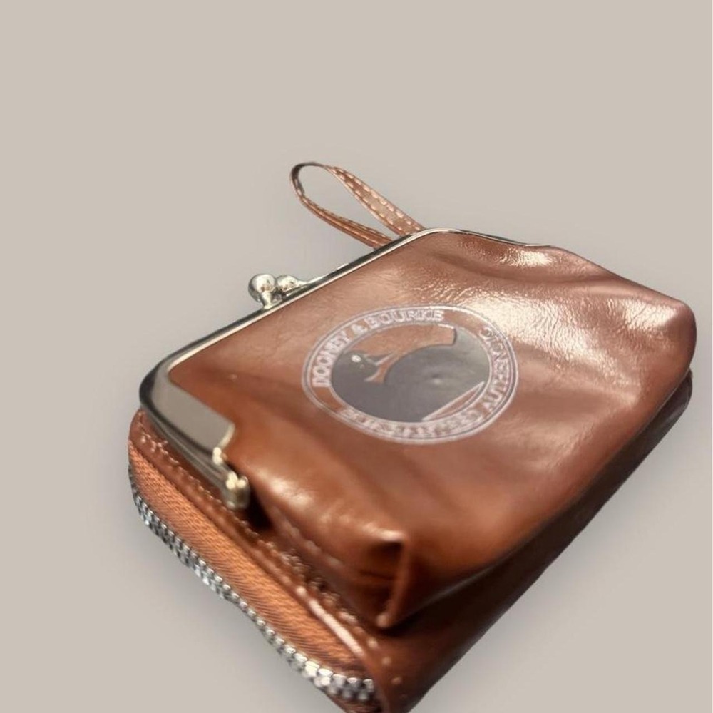 Vintage Dooney & Bourke Brown Leather Wristlet Wallet & Kiss Lock Coin Purse Set
